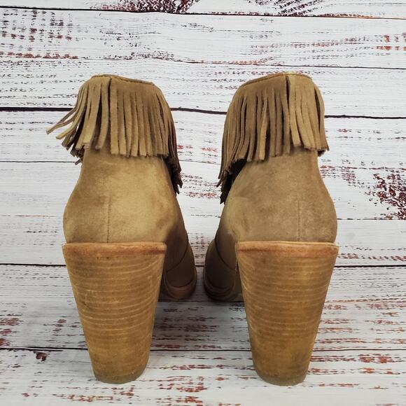 Joie Loren Fringe Booties Boho Tan Suede Leather Slip on Western Boots Size 39.5 - Picture 5 of 11
